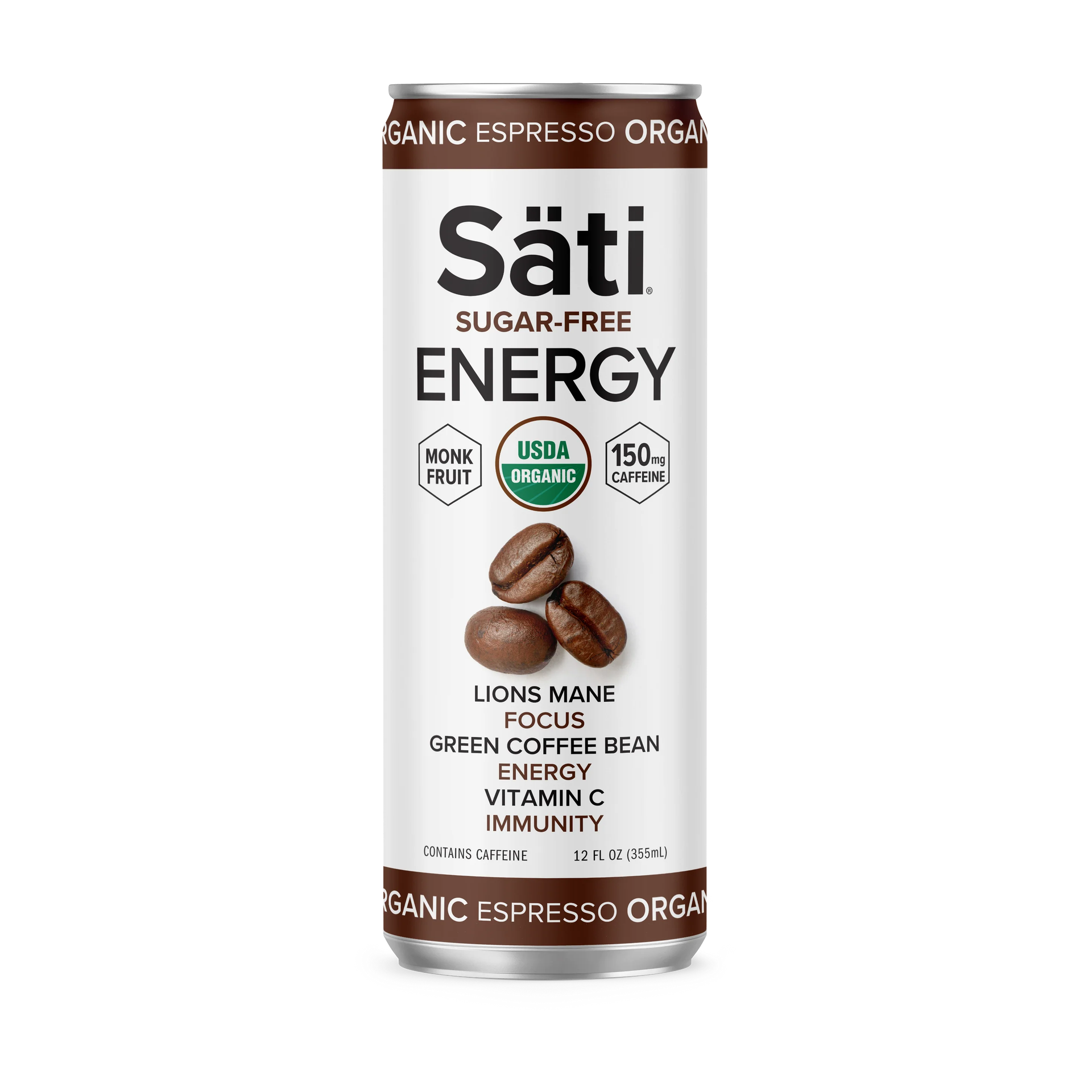 Sati Organic Sugar-Free Energy Drinks 12oz (150MG Caffeine) / Espresso